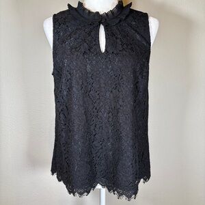 J. Crew Black Lace Keyhole Blouse